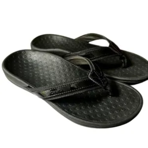 Vionic Tide II Black Toe Post Flip Flop Sandal - Black/Black Patent - 7