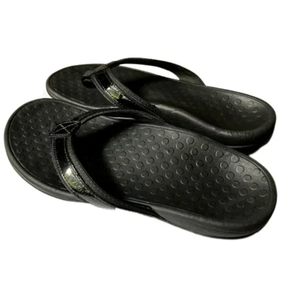 Vionic Tide II Black Toe Post Flip Flop Sandal - Black/Black Patent - 7