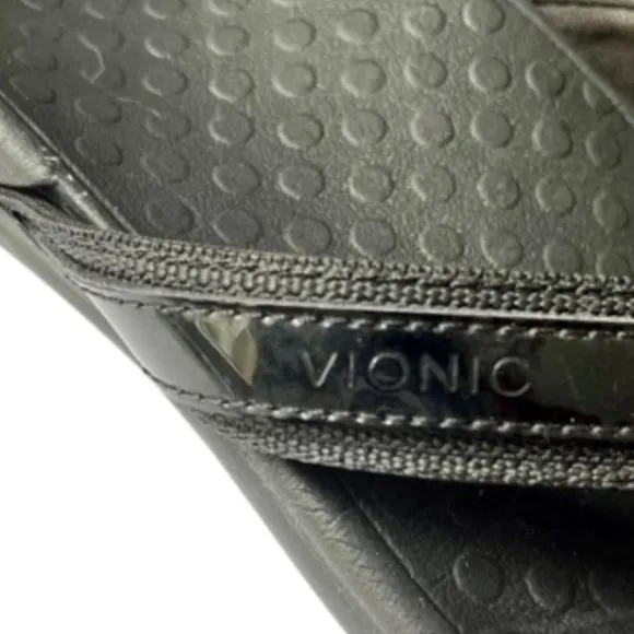 Vionic Tide II Black Toe Post Flip Flop Sandal - Black/Black Patent - 7