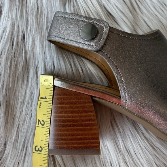 Vionic Valencia Comfort Heel Sandals Pewter Metallic Silver Leather Womens 10