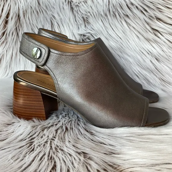 Vionic Valencia Comfort Heel Sandals Pewter Metallic Silver Leather Womens 10