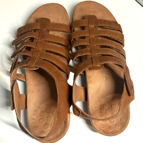 Vionic Women's Mocha Tan Harissa Leather Sandal in Size 10