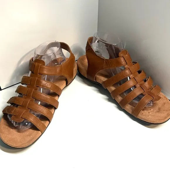 Vionic Women's Mocha Tan Harissa Leather Sandal in Size 10