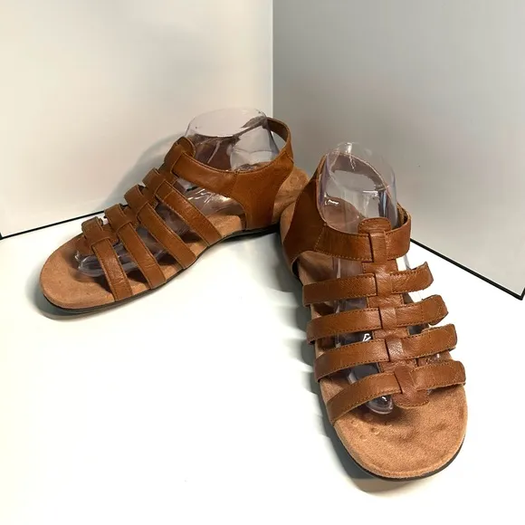 Vionic Women's Mocha Tan Harissa Leather Sandal in Size 10