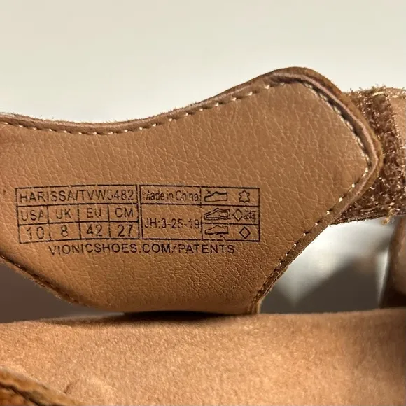Vionic Women's Mocha Tan Harissa Leather Sandal in Size 10