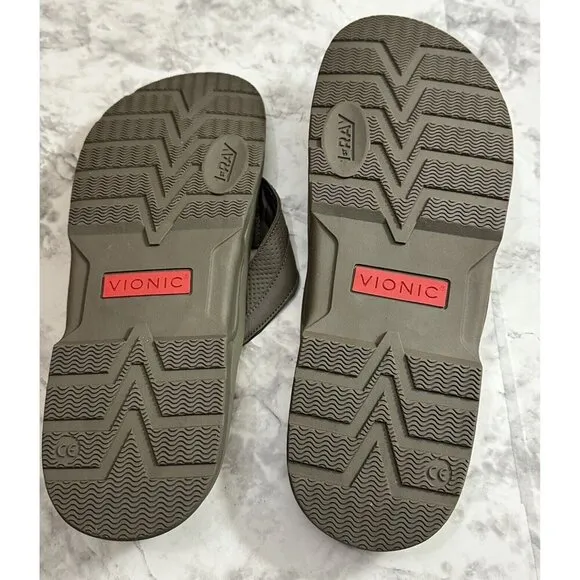 Vionic Wyatt Sandals Mens 10 Stone Flip Flops Arch Support Orthotic New