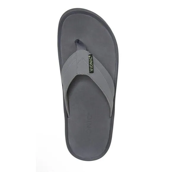 Vionic Wyatt Sandals Mens 9 Charcoal Gray Flip Flops Arch Support Orthotic New