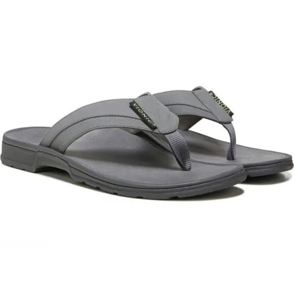 Vionic Wyatt Sandals Mens 9 Charcoal Gray Flip Flops Arch Support Orthotic New