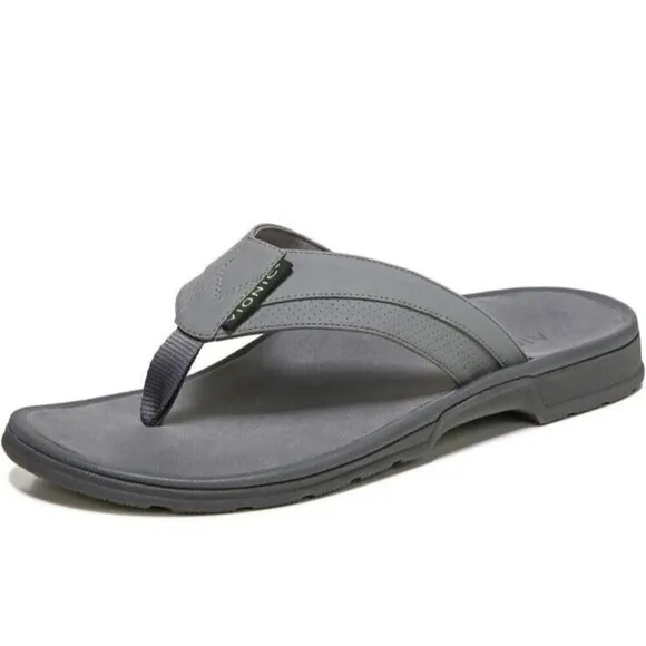 Vionic Wyatt Sandals Mens 9 Charcoal Gray Flip Flops Arch Support Orthotic New