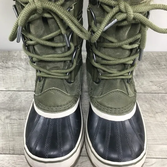 Womens Sorel Joan of Arctic Rain Green Waterproof Leather Boots NL2429 Size 8.5