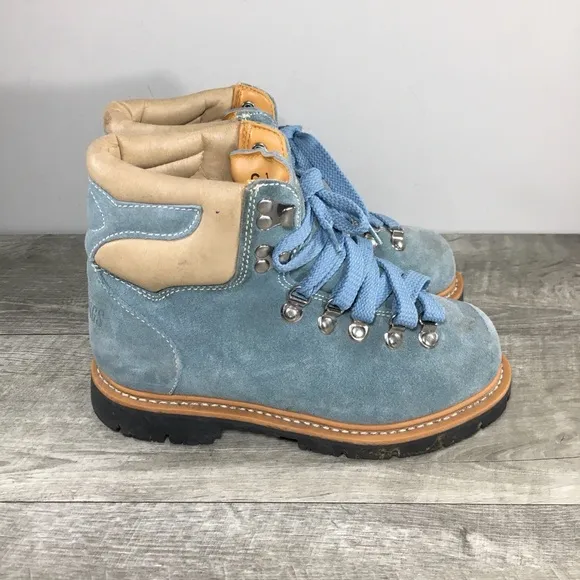 Women's Trail Kings Hiking Hiker Blue Leather Backpacking Boots Vintage Size 6.5
