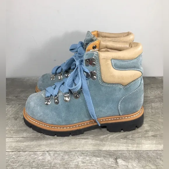 Women's Trail Kings Hiking Hiker Blue Leather Backpacking Boots Vintage Size 6.5