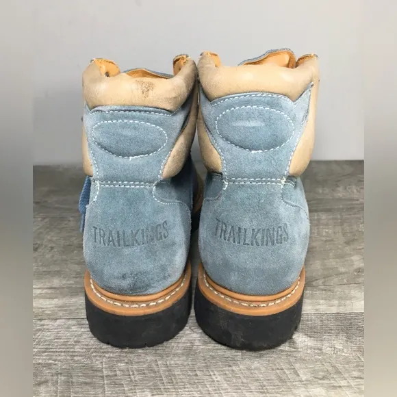 Women's Trail Kings Hiking Hiker Blue Leather Backpacking Boots Vintage Size 6.5