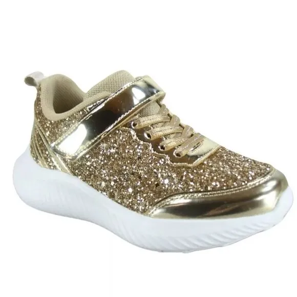 Youth Girl's Kid's Slip On Strap Glitter Sneakers Athletic Walking Shoes NEW