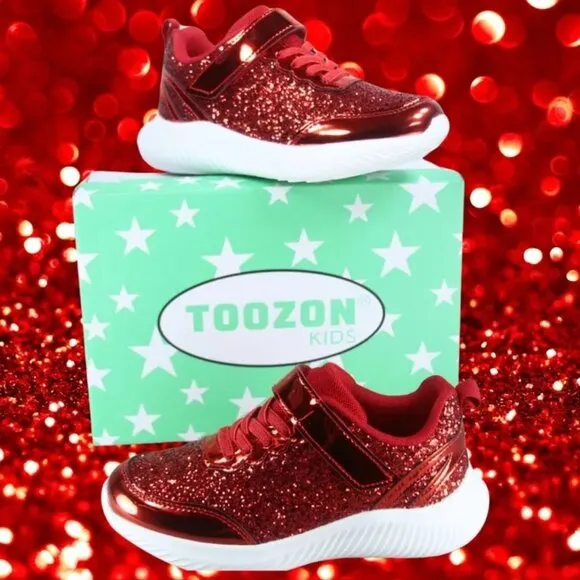 Youth Girl's Kid's Slip On Strap Glitter Sneakers Athletic Walking Shoes NEW