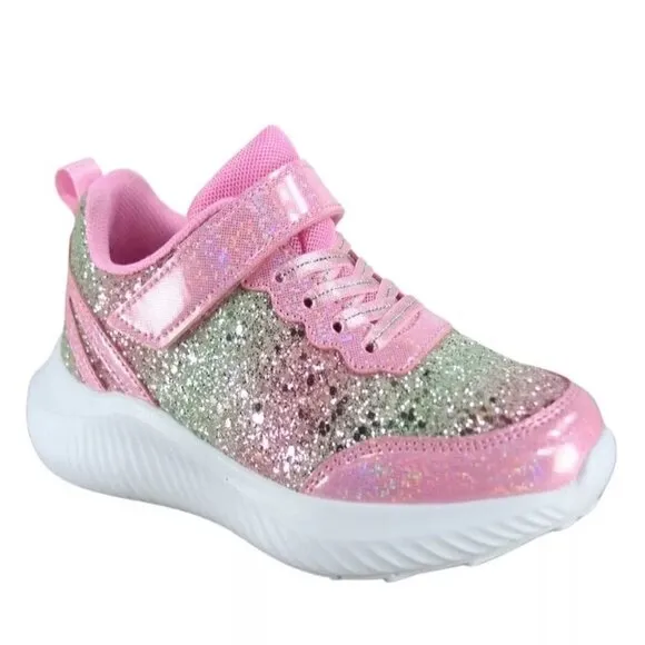 Youth Girl's Kid's Slip On Strap Glitter Sneakers Athletic Walking Shoes NEW
