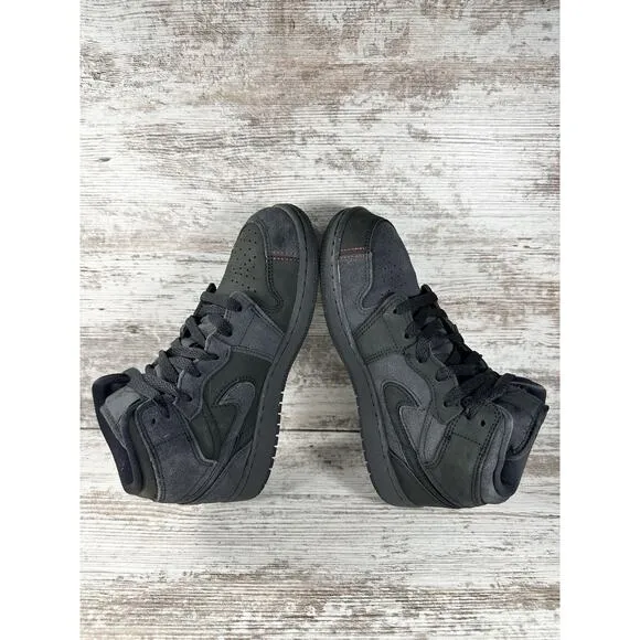 Youth Nike Air Jordan 1 Mid SE Craft (GS) Dark Smoke Gray/Black Sneakers Sz 4Y