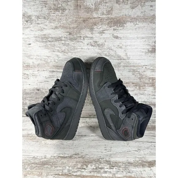Youth Nike Air Jordan 1 Mid SE Craft (GS) Dark Smoke Gray/Black Sneakers Sz 4Y