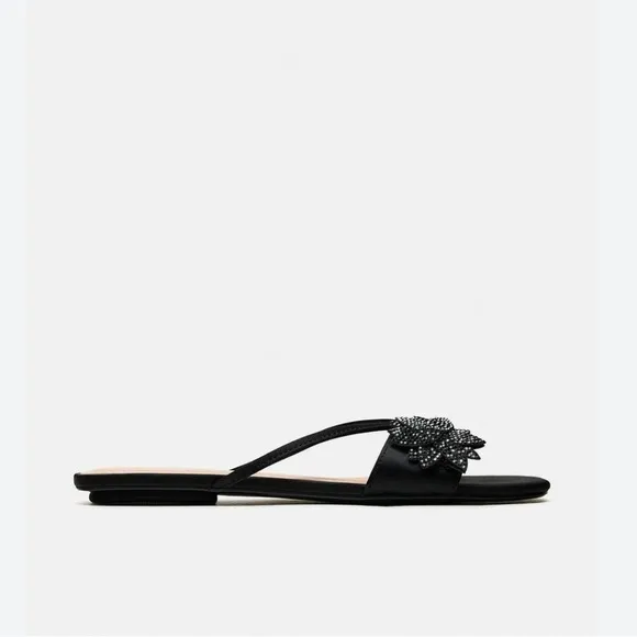 Zara NWT rhinestone floral sandals black